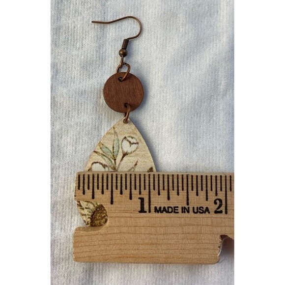 Earrings Teardrop Wooden Nature Design Very Lightweight Dangle Stylish Unique - Picture 5 of 5